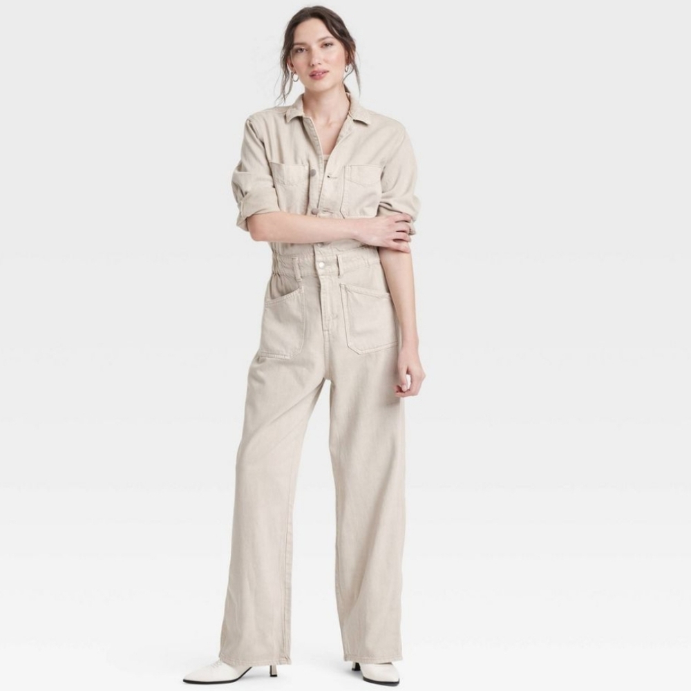 Beige Denim Jumpsuit NWOT Jean Jumpsuit Button Front